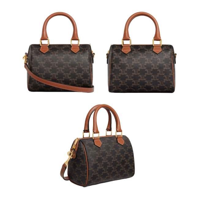 셀린느 스몰 보스턴 퀴르 트리옹프 트리옹프 캔버스 카프스킨 탄 113772CAS04LU