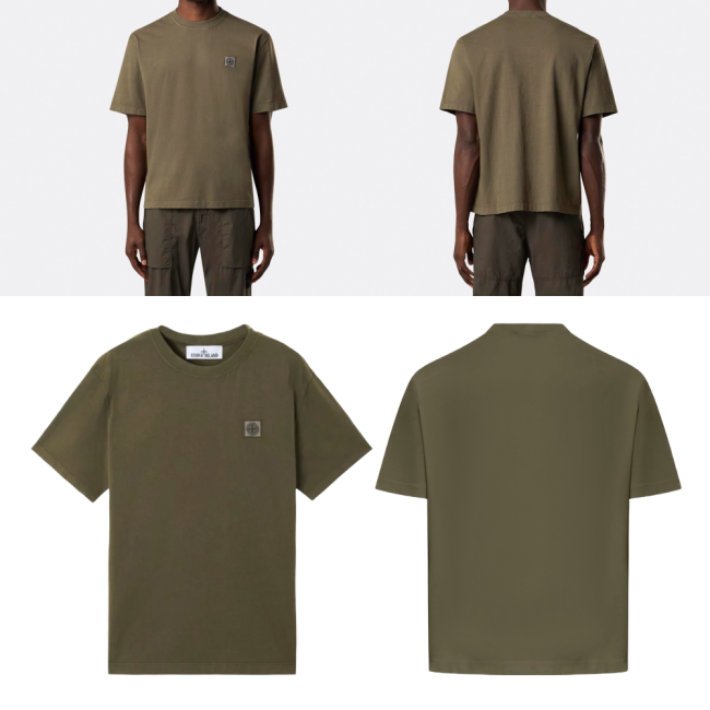 스톤 아일랜드 콤베드 오가닉 코튼 저지 숏슬리브 티셔츠 컴퍼스 패치 밀리터리 그린 K1S152100034S0115V0054