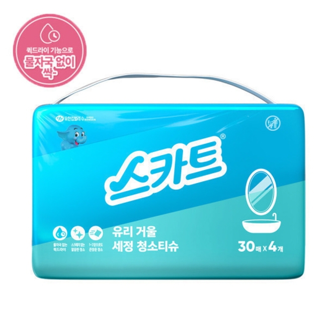 스카트 유리거울세정청소티슈 30매X4입
