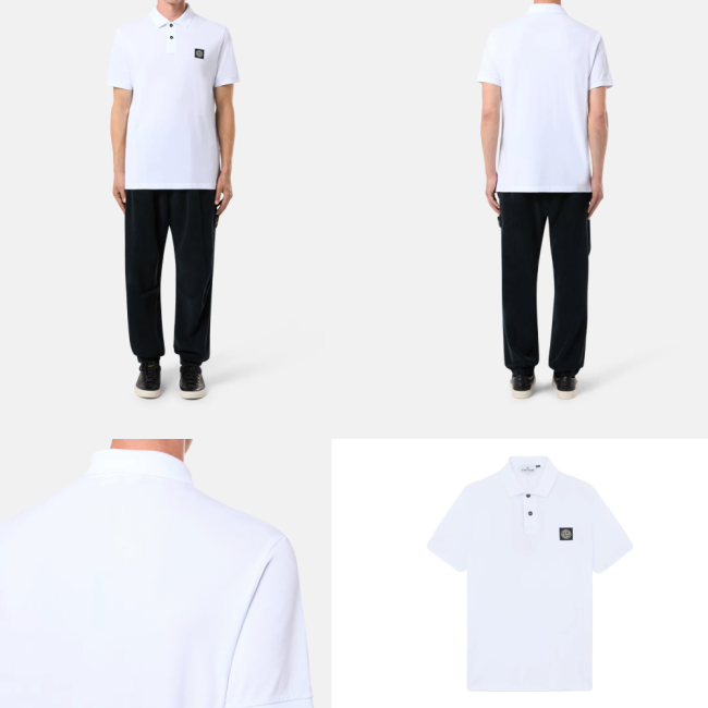 스톤아일랜드 오가닉 코튼 엘라스테인 피케 슬림 핏 폴로 셔츠 컴퍼스 패치 화이트 K1S1522002SCS0017V1001