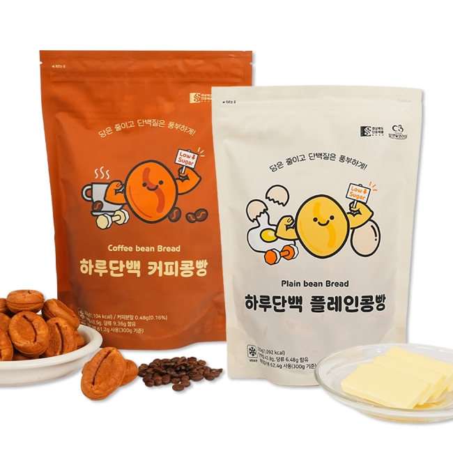 하루단백 커피콩빵 300g 2봉(커피 콩빵, 플레인 콩빵)