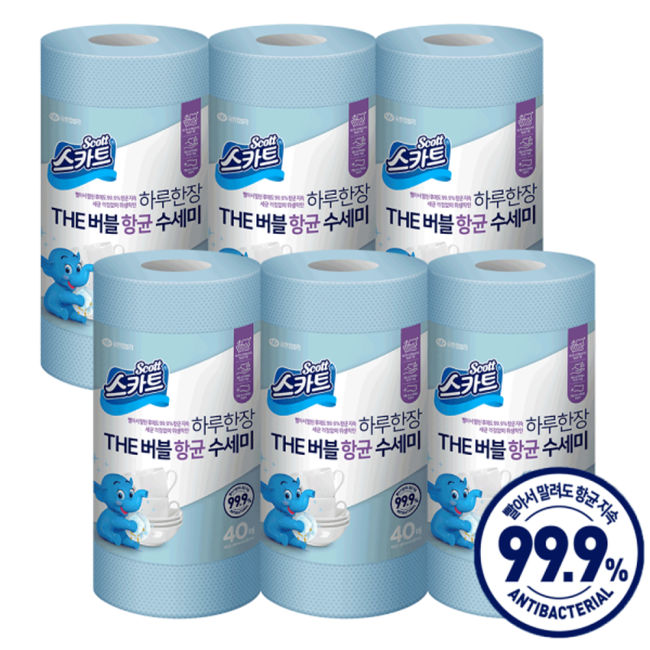 스카트 The버블 항균수세미 40매X6롤 스카이블루
