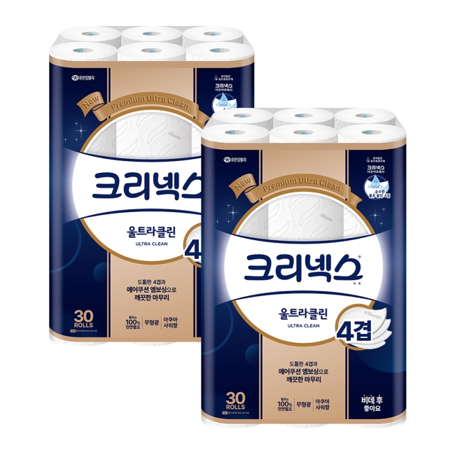 크리넥스 4겹 울트라클린 25m 30롤 2팩