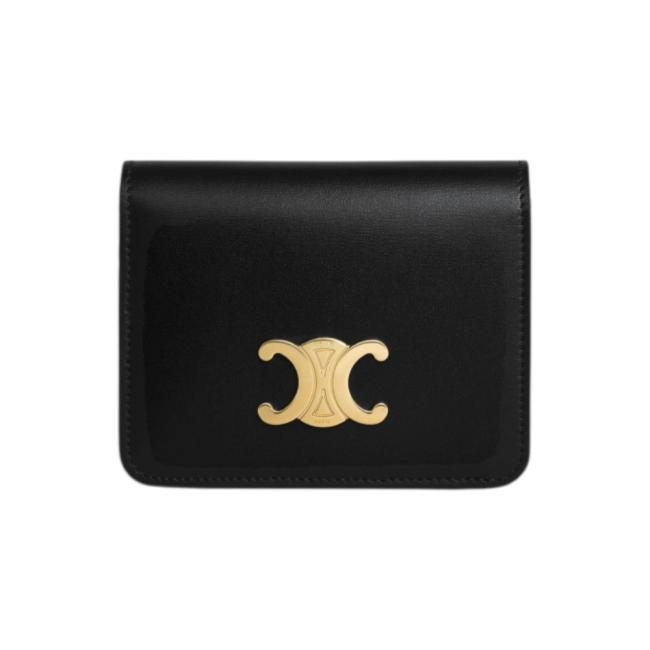 셀린느 샤이니 카프스킨 트리옹프 컴팩트 월렛 블랙 반지갑 10K623DPV38NO