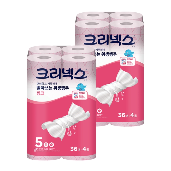 크리넥스 빨아쓰는 위생행주 핑크 36매 4롤 2팩