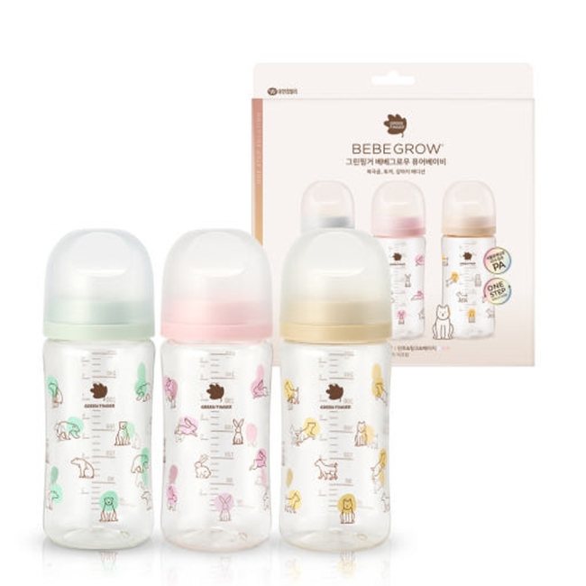 그린핑거 베베그로우 퓨어베이비 디자인 트리플팩 280ml(노꼭지)