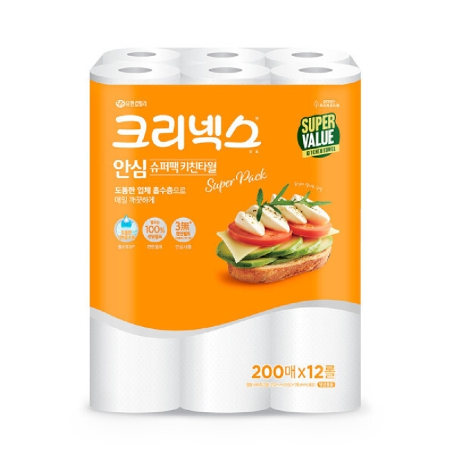 크리넥스 안심 키친타월 슈퍼팩 200매X12롤