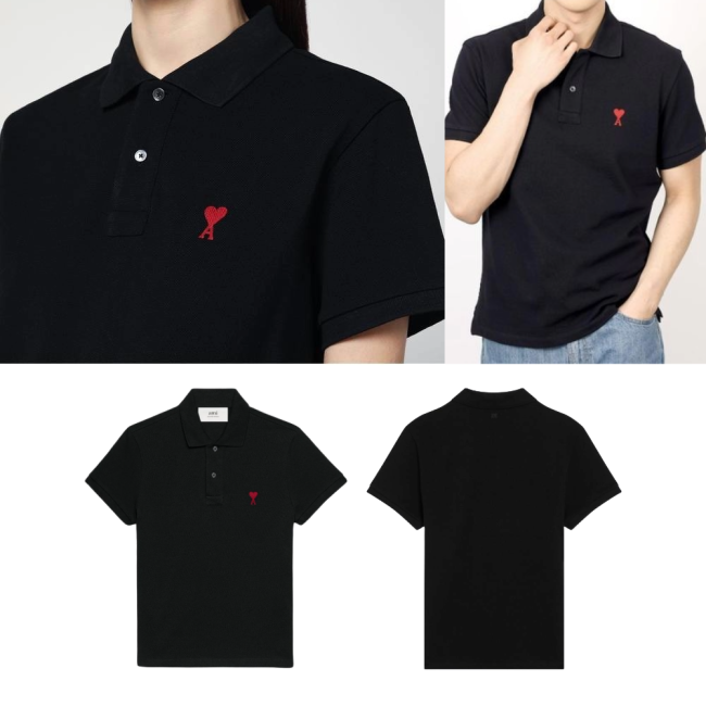 25SS 아미 카라 티셔츠 반팔 폴로티 스몰하트 로고 블랙 BFUPL001760001