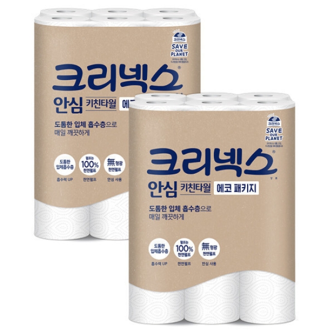 크리넥스 안심 키친타월 120매 12롤X2팩