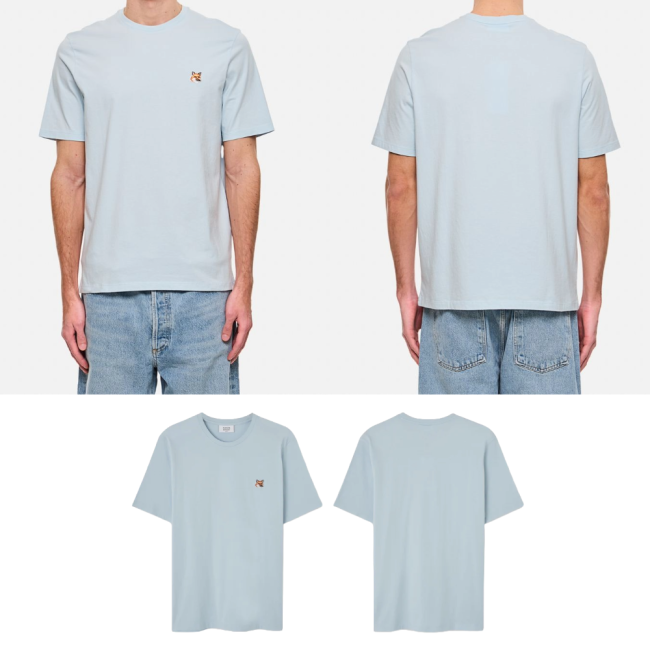 25SS 메종키츠네 남성 티셔츠 폭스 헤드 패치 클래식 클리어 블루 LM00104KJ00080072