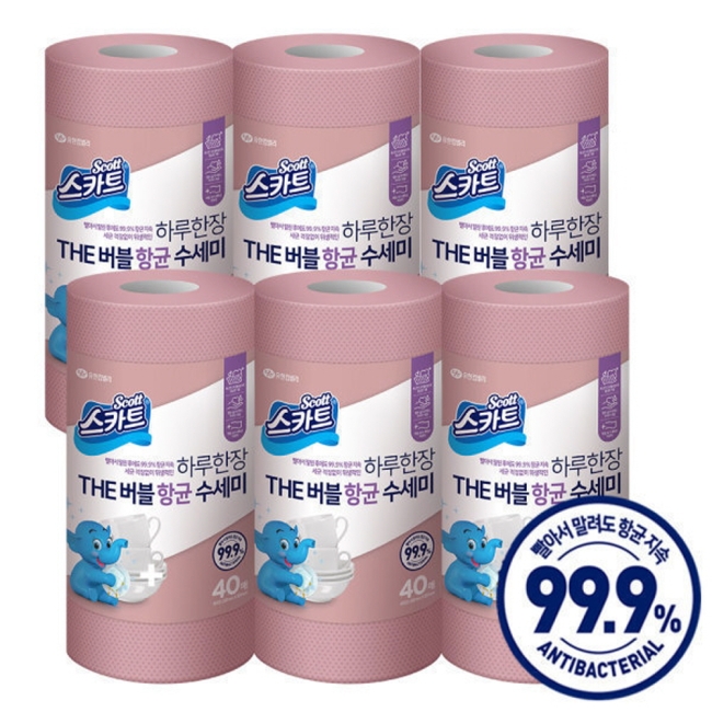 스카트 The버블 항균수세미 40매X6롤 로즈핑크