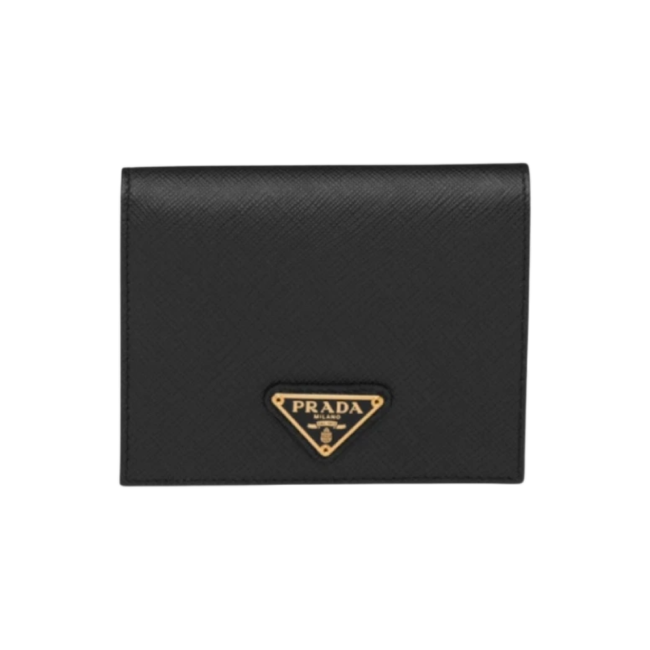 프라다 사피아노 레더 트라이앵글 로고 반지갑 블랙 골드 1MV204QHHF0002