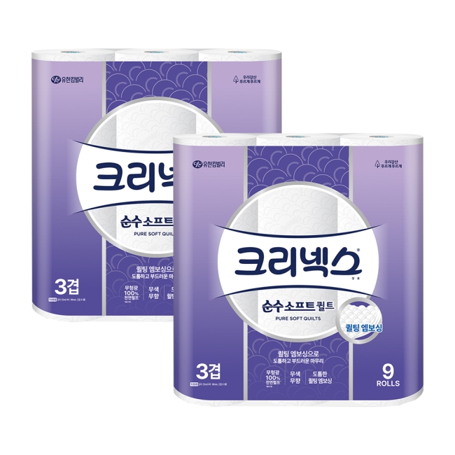 크리넥스 3겹 순수소프트 퀼트 25M 9롤 2팩