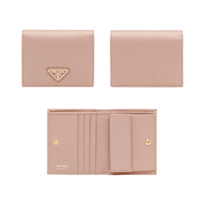 프라다 사피아노 레더 트라이앵글 로고 반지갑 파우더 핑크 1MV204QHHF0236