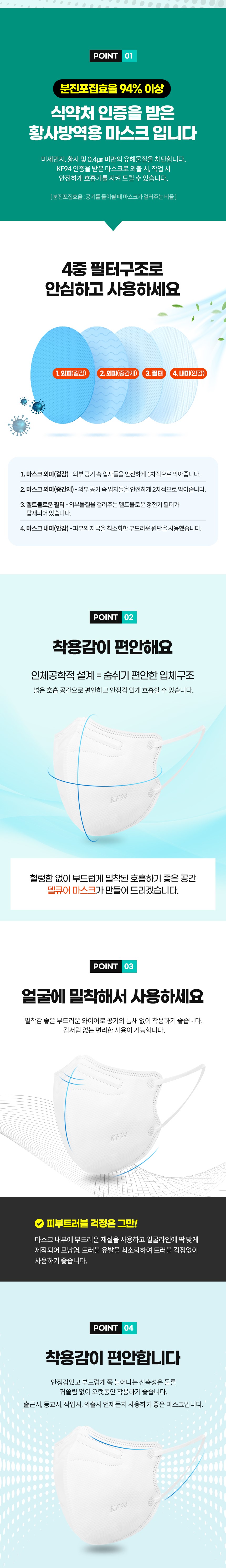 델큐어황사방역마스크 (KF94)(대형)(흰색,검정) (새부리형)